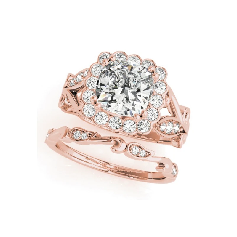 

QYI Silver Halo Engagement Ring Sets Round Cut 1.7ct Sona Jewelry 925 Sterling Silver Simulated Diamond Rings For Women