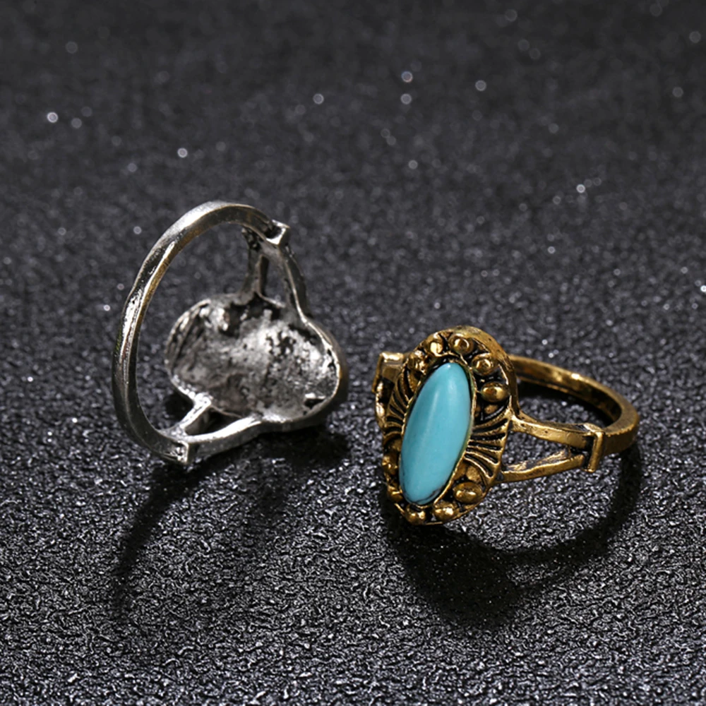 YAOLOGE Ретро стиль кольцо в виде лотоса мозаика камень набор черепаха ракушка