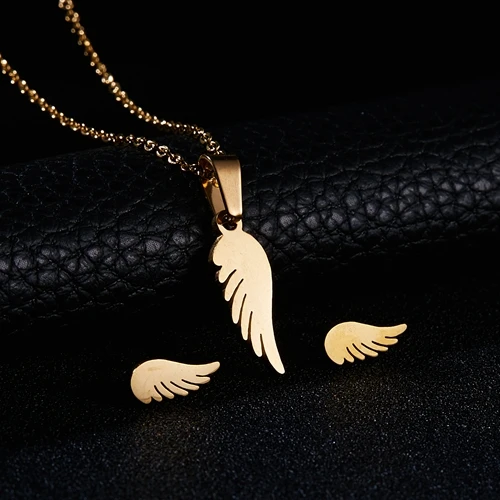 Angel Wing RINHOO Мама Любовь лошадь роза цветок Золото Цвет наборы из нержавеющей стали для женщин ожерелье серьги комплект ювелирных изделий День Матери ювелирные изделия - Окраска металла: Angel Wing