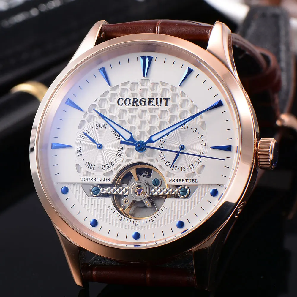 44 мм Мужские Роскошные автоматические наручные часы с белым циферблатом и синими