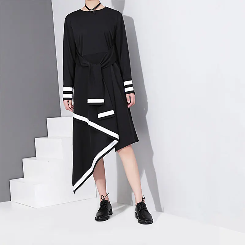 2017 г. женские осенние лук украшения полосатый лоскутное тонкие платья Новое