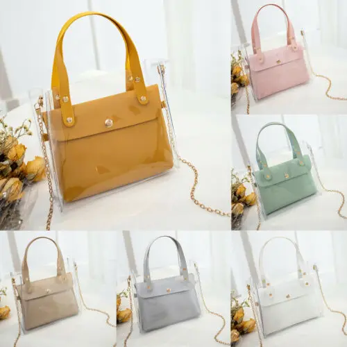 Женская прозрачная сумка из ПВХ однотонная Сумка желе на ремне ярких цветов лето