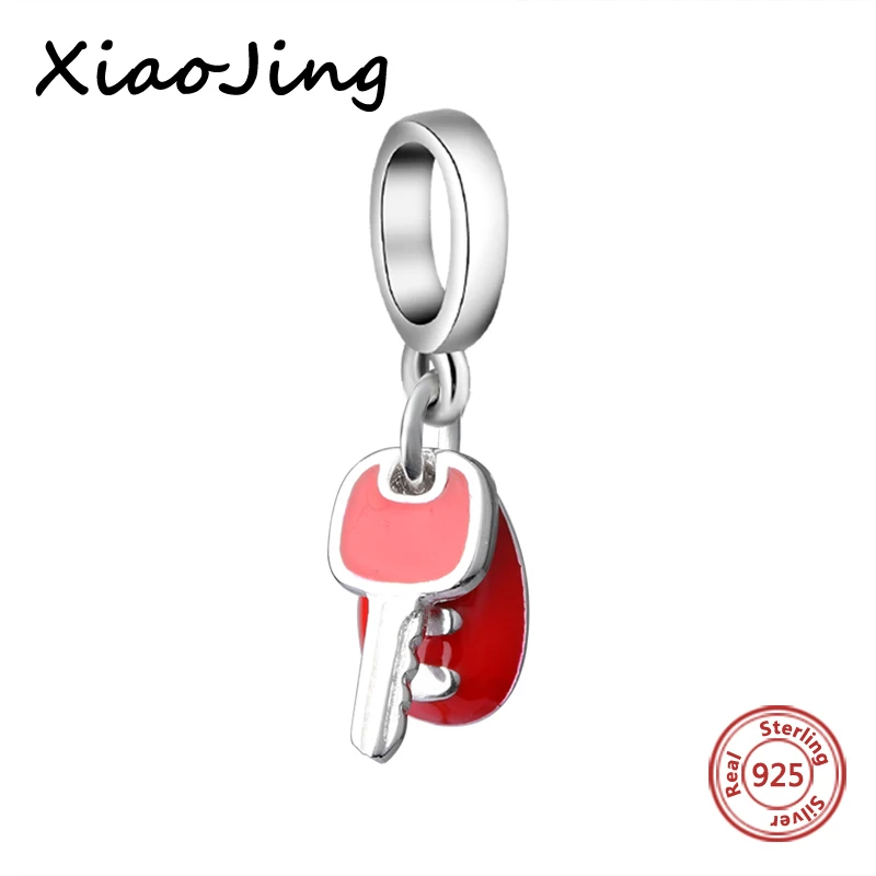 New diy design car keys with color enamel charms 925 Silver beads Fit Authentic Pandora Charm bracelet fashion jewelry making - Цвет: P6375-1
