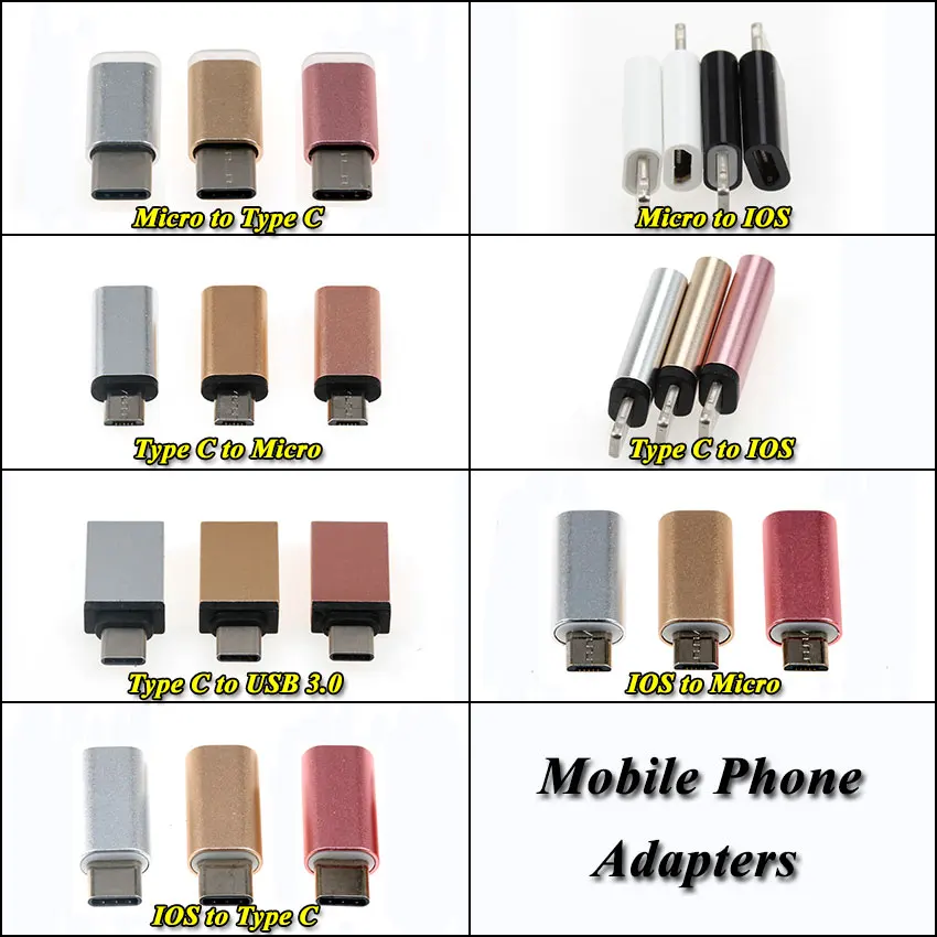 ChengHaoRan 3 шт./лот адаптер lightning Type-C к Micro USB / 0 Type C для iPhone/Android передачи данных |