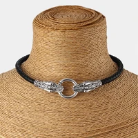 1pcs black braid genuine leather choker necklace dragon clasp collar necklace jewelry 13 17
