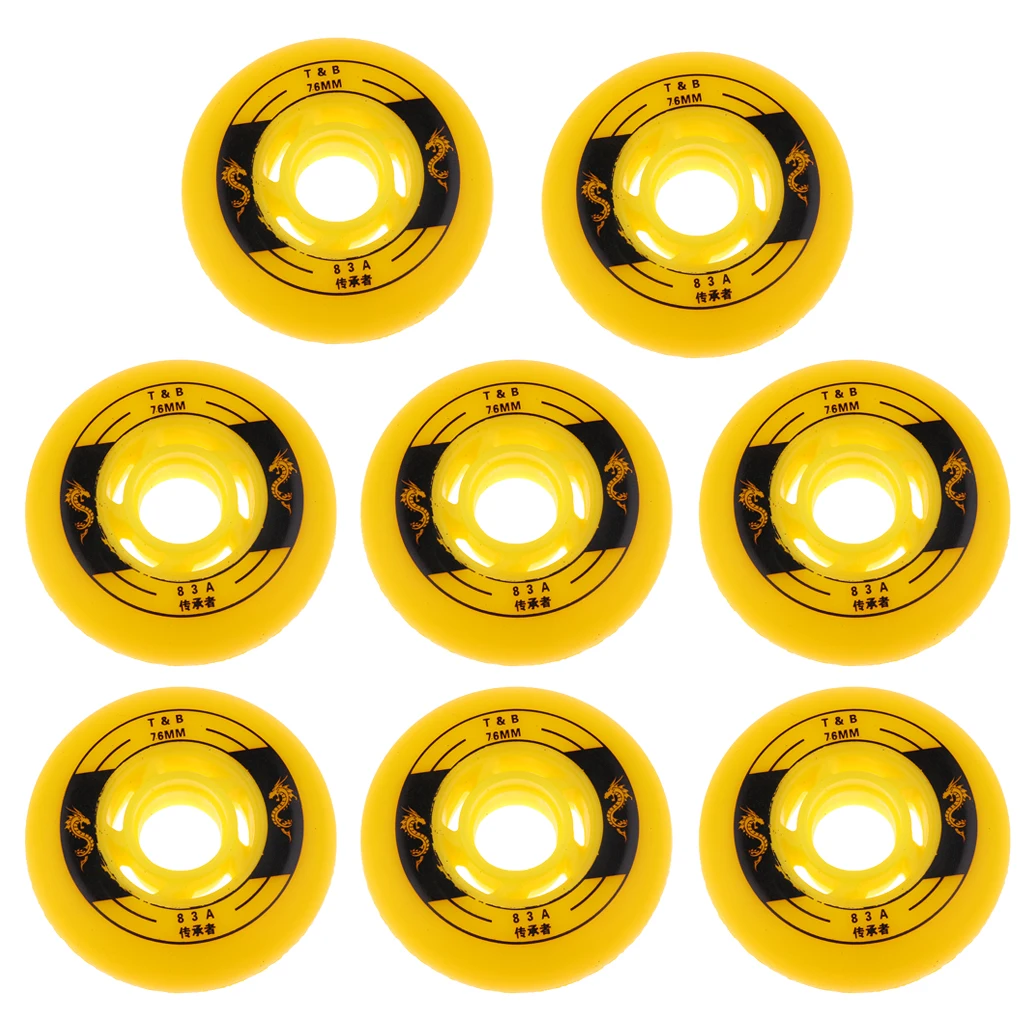 Yellow 76mm 8 шт. роликовые коньки колеса хоккейные роликовые коньки самокат колеса 3 размера 72 мм 76 мм 80 мм - Цвет: Yellow 76mm