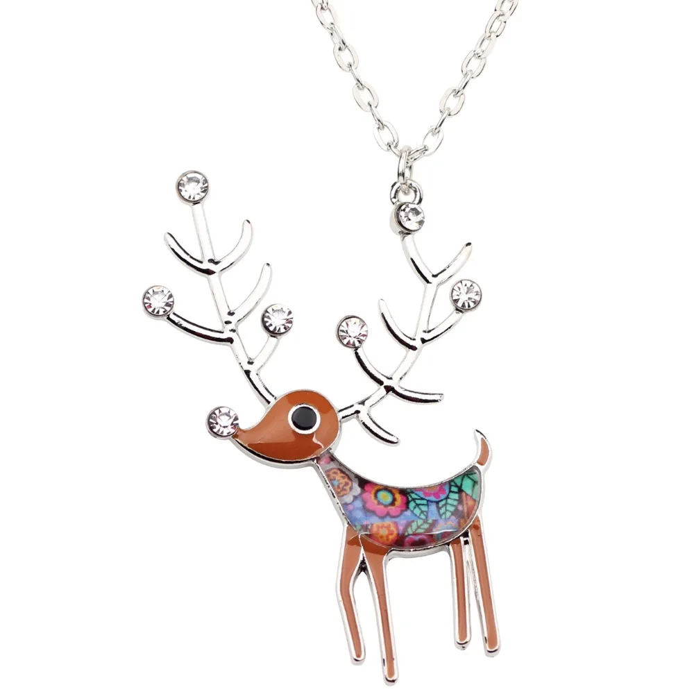 Bonsny Statement Alloy Enamel Deer Elk Necklace Chain Pendant Choker Elegant Animal Jewelry For Women Girls Gift Party Wholesale | Украшения