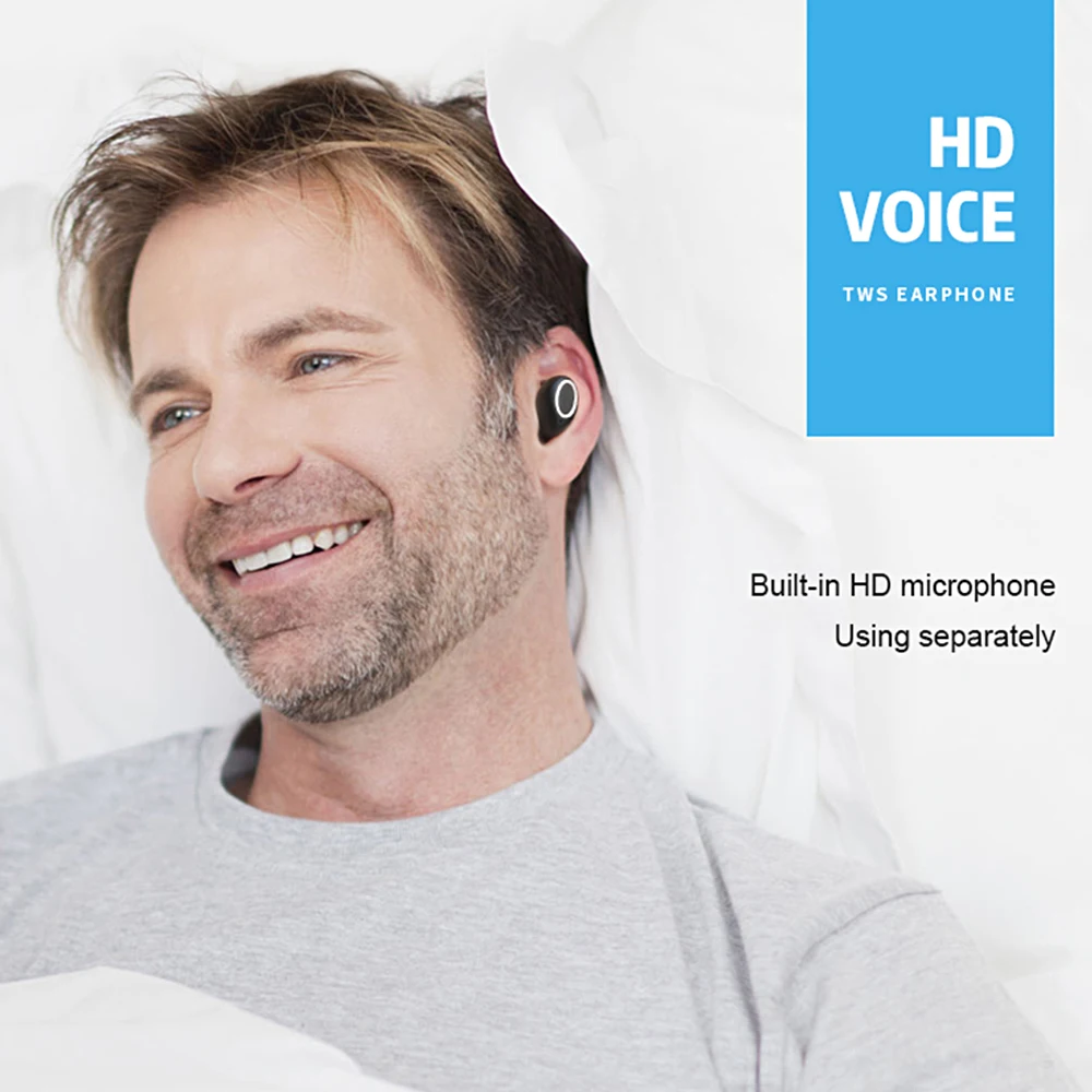 Bluetooth Earphones 5.0 TWS Mini Wireless Headsets 3D Stereo Bass Earbuds Touch Control Portable Earphones with Charging Box
