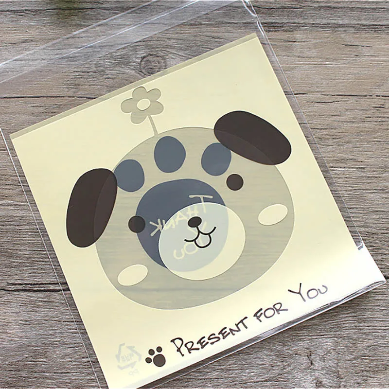 Beige dog 100Pcs Cartoon Animal Bear Dog Cat Gift Bag Cookie For Sweets Present Packing Favors Cake Packag Candy Party Goodie Wedding Bags - Цвет: Beige dog