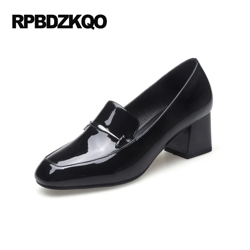 Женские туфли лодочки из лакированной кожи на среднем квадратном каблуке для