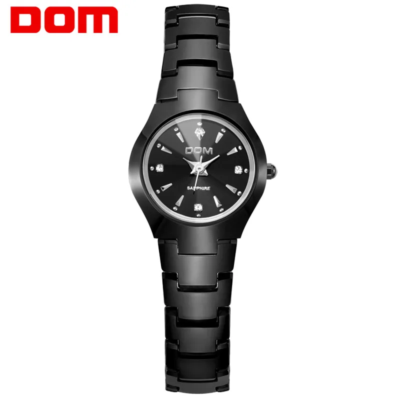 women black Мужские часы DOM, брендовые, популярные, спортивные, Роскошные, вольфрамовый, стальной ремешок, на запястье, 30 м, водонепроницаемые, бизнес, кварцевые часы, модные, повседневные, W-698 - Цвет: women black