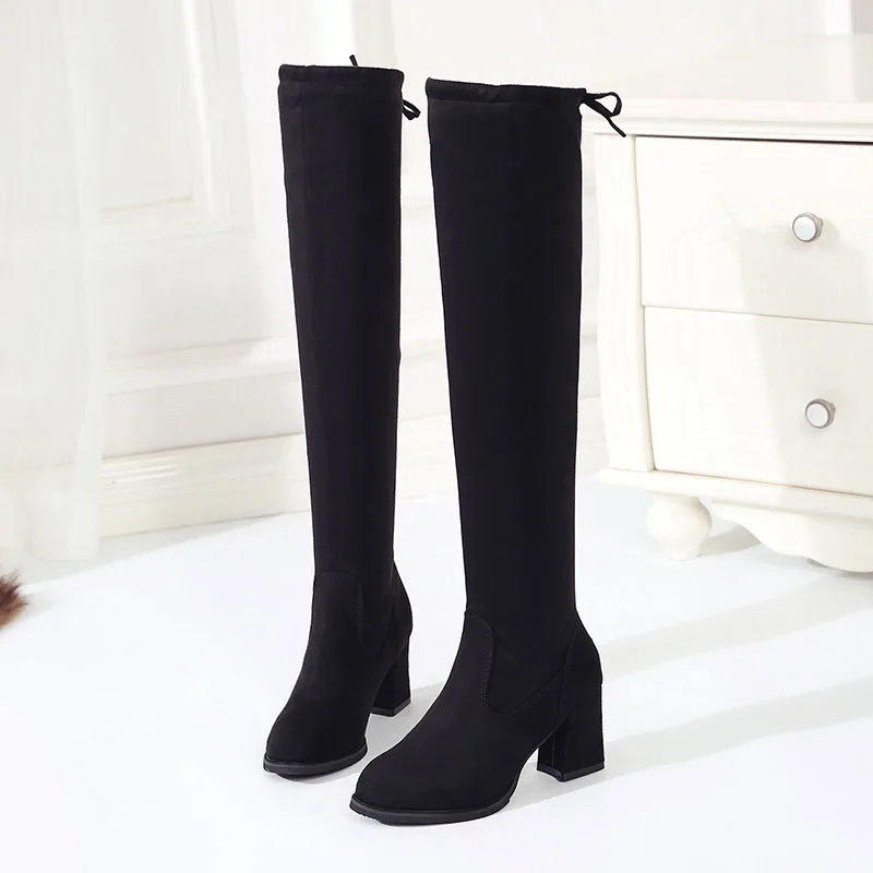 RIZABINA/женские Сапоги выше колена на высоком каблуке Лидер продаж зимние высокие