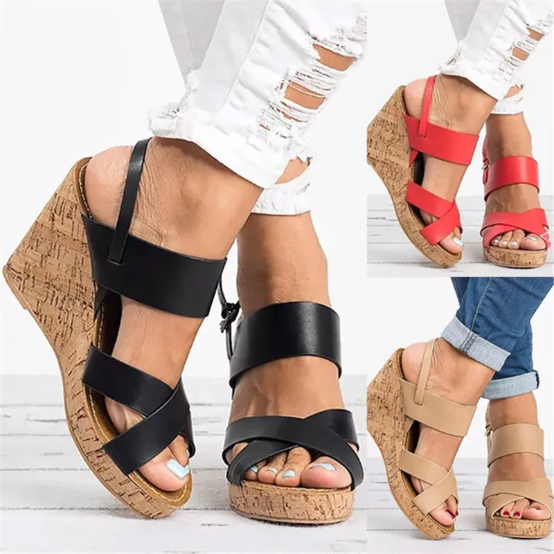 Новинка женские босоножки коллекция 2019 года модные на танкетке с открытым носком