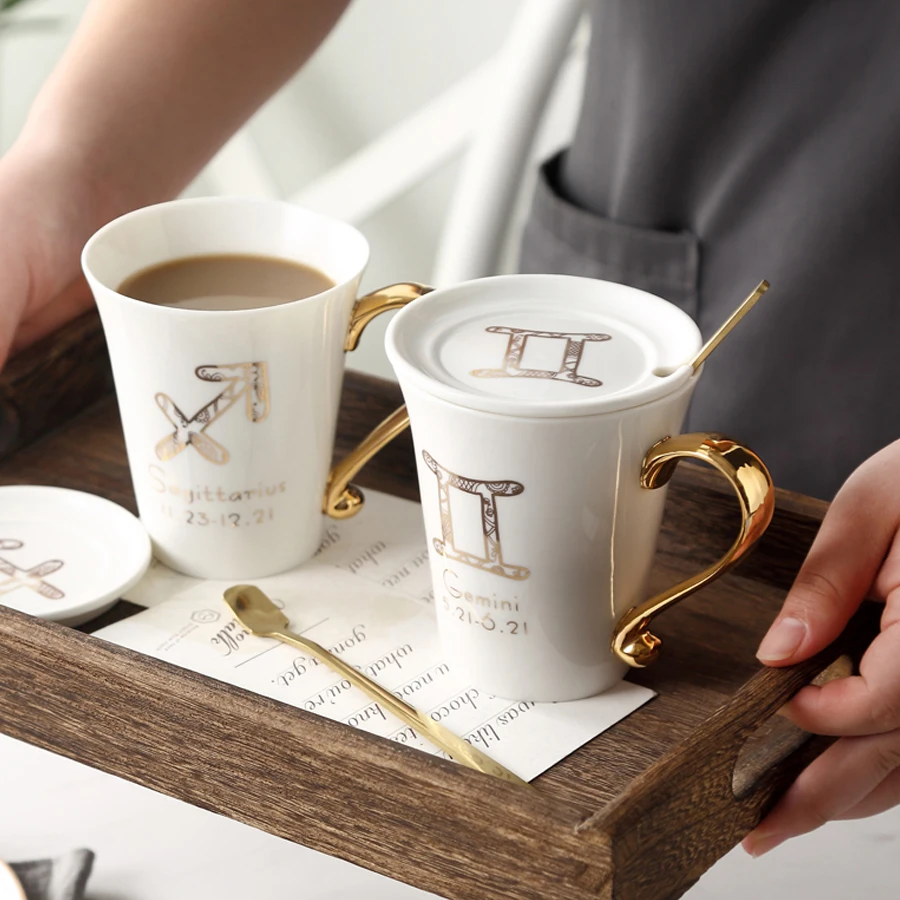Керамическая кофейная кружка MUZITY фарфоровая чайная чашка с крышкой и ложкой