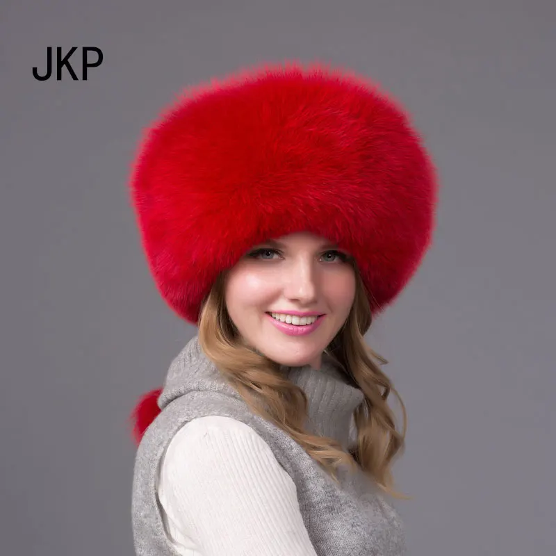 JKP, женская шапка из натурального Лисьего меха, Русская Шапка-ушанка, Казачья шапка, зимняя теплая шапка с ушами, модная однотонная женская шапка, HJL-02 - Цвет: HJL 02F
