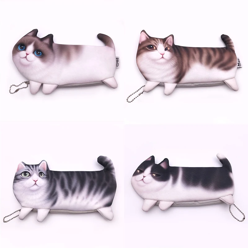 Чехол карандаш с имитацией плюшевой кошки для детей подарок милый чехол 3D ручек