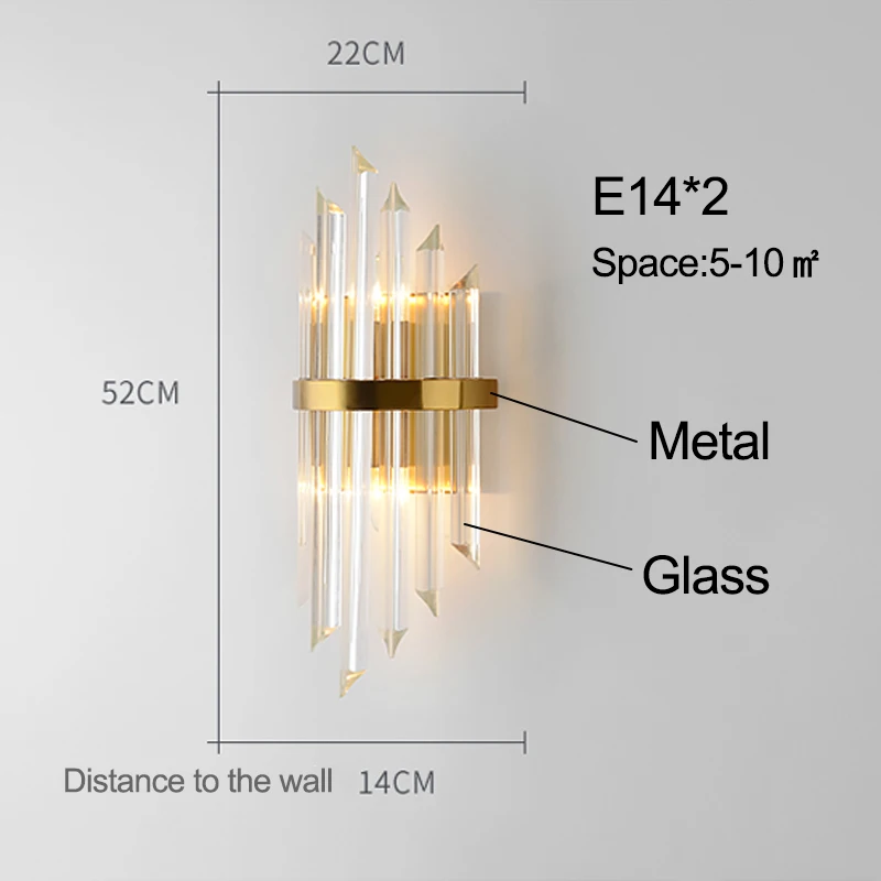 European beside lamps wall light glass for living room wall lamp gold candle wall lamp romantic wall lamp bedroom lights - Цвет абажура: 22x52cm