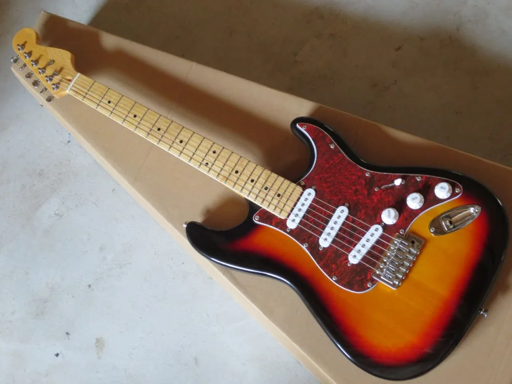 Фабрика магазин закат sunbust ST красный накладкой клен гриф 6 строка Гитары Guitarra |