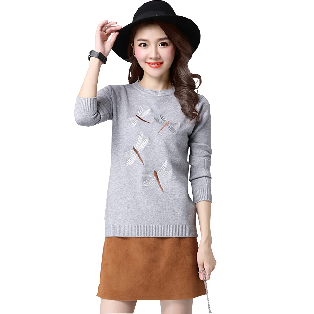 Осенне-зимний свитер Для женщин Мода 2017 г. негабаритных Пуловеры для стрекоза
