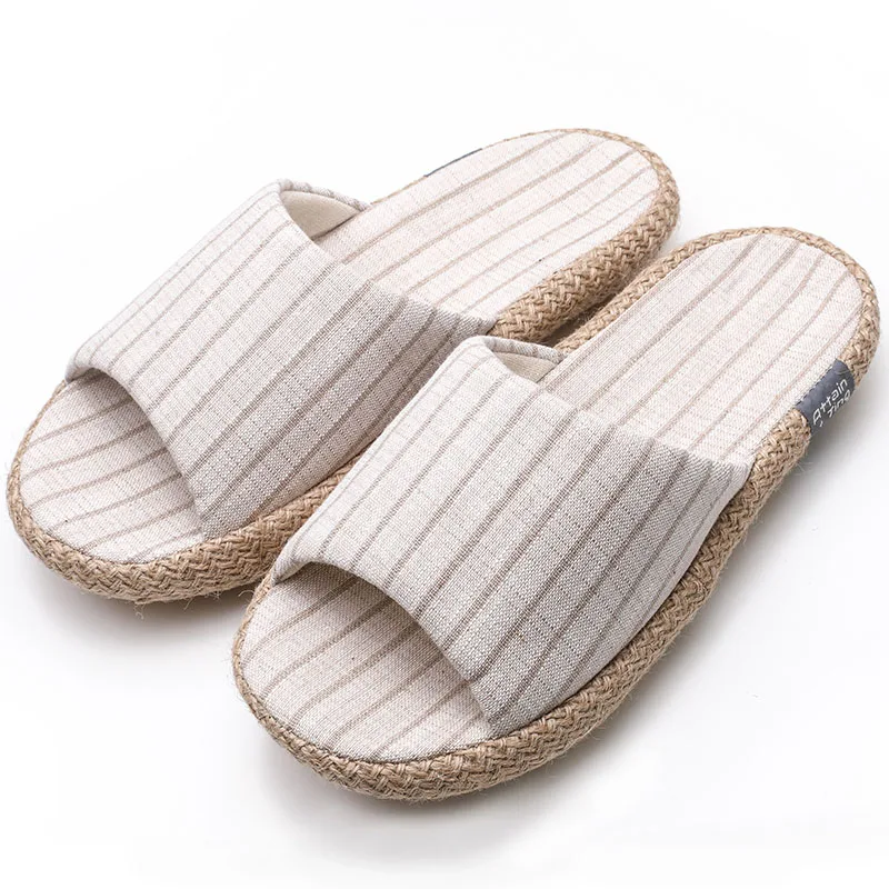 Beige TZLDN/; Домашние женские тапочки из натурального льна; домашняя обувь; бесшумные впитывающие влагу шлепанцы для лета; женские сандалии; тапочки - Цвет: Beige