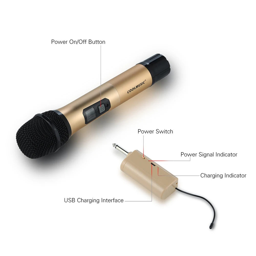 COOLMUSIC 10 Channels UHF Microphones Handheld Mic with Receiver Wireless Microphone System for Live Show Karaoke Speech | Спорт и
