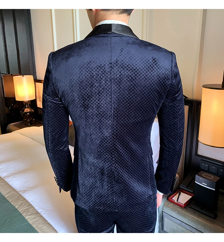 Heren Kostuums, деловой, офисный, бархатный костюм, осень, Traje Novio, 3 штуки, клетчатый, точечный дизайн, мужской костюм, Ретро стиль, мужской смокинг, костюм