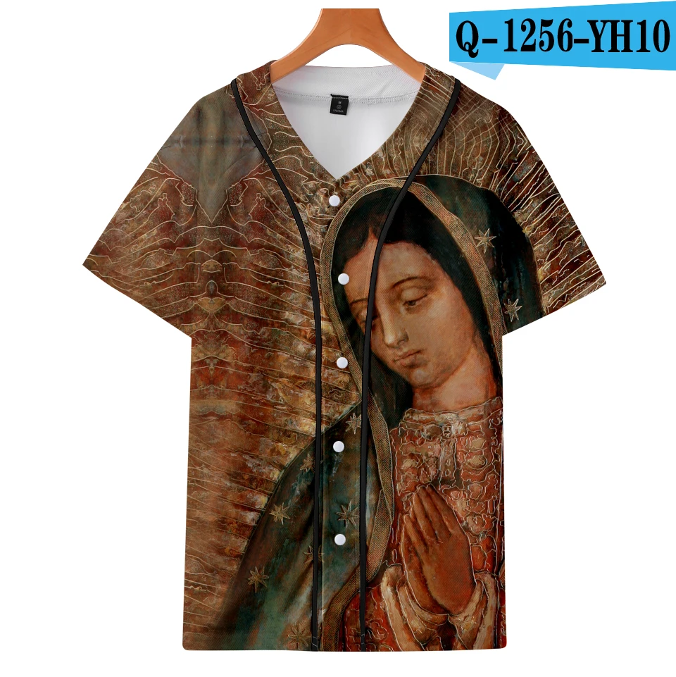 Our Lady of Guadalupe, 3D принт, бейсбольные футболки для женщин/мужчин, короткий рукав, модные стильные футболки, повседневные футболки размера плюс - Цвет: Q1256-YH10