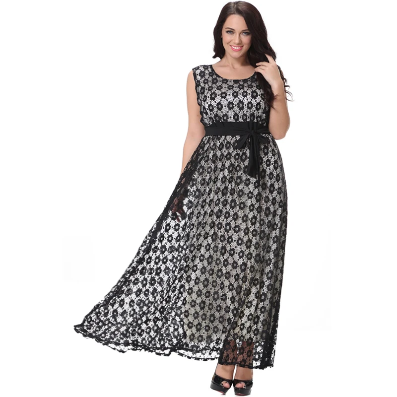 2017 женское элегантное кружевное вечернее платье больших размеров черные