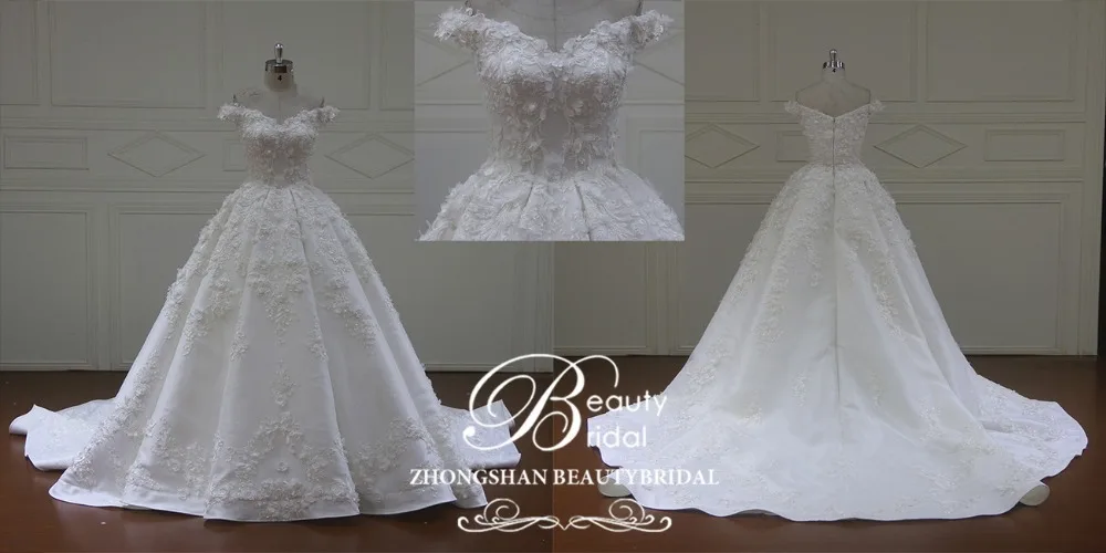 Beautybridal роскошное свадебное платье трапециевидной формы с королевским шлейфом, кружевное платье Vestido De Noiva, Милое Свадебное платье с открытыми плечами HK007