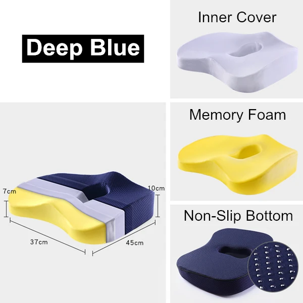 Deep Blue Ортопедическая подушка с эффектом памяти из пуренлатекса, Ортопедическая подушка для стула, подушка для сиденья автомобиля, коврики для инвалидных колясок, геморроя, позвонка, лечение позвоночника - Цвет: Deep Blue