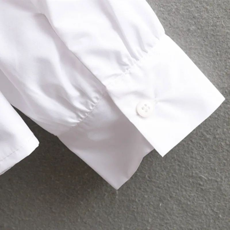 NSZ Для женщин белая блузка с длинным рукавом Питер Пэн рубашка воротником Офисная