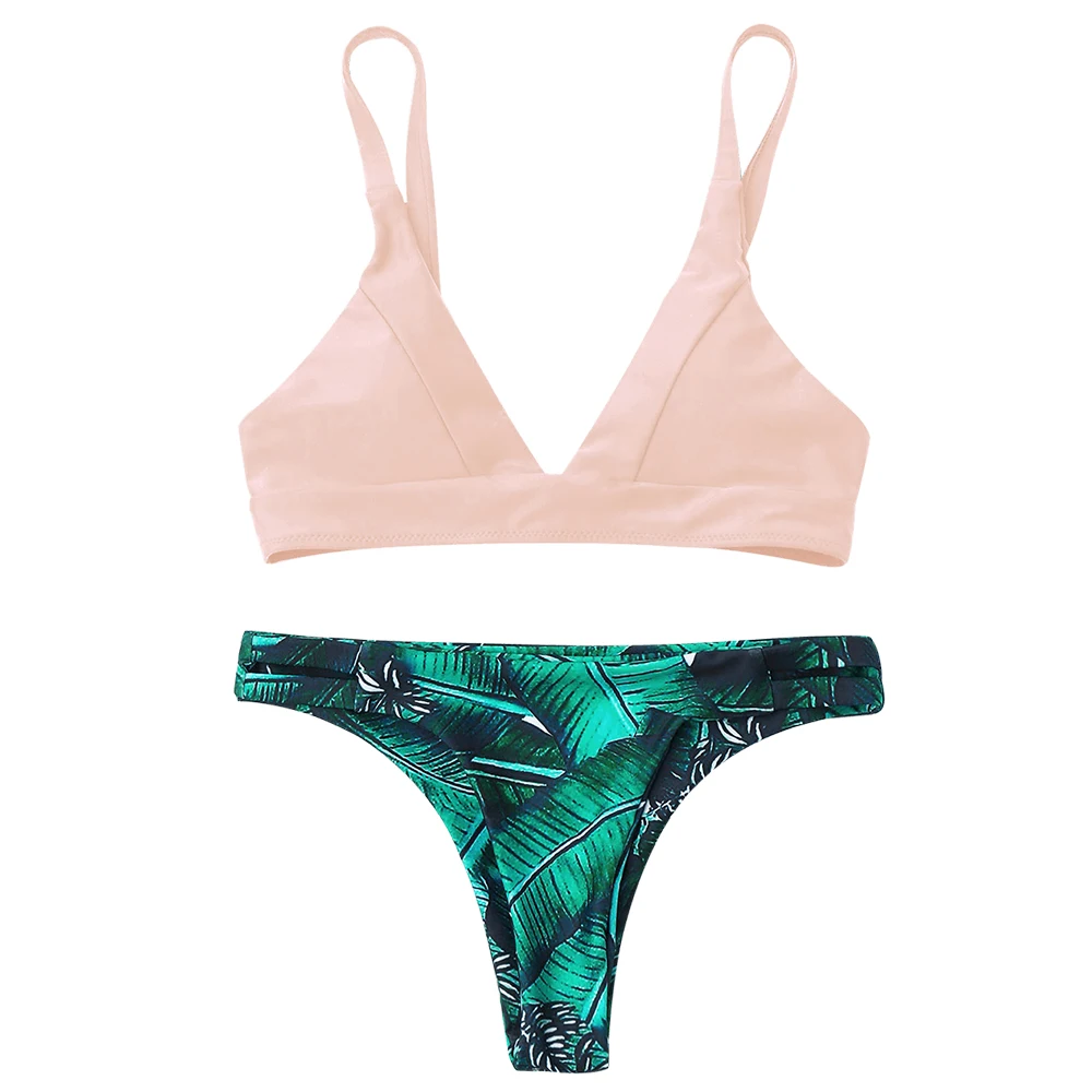 ZAFUL 2019 бикини Для женщин купальный костюм пуш-ап купальники листьев глубоким