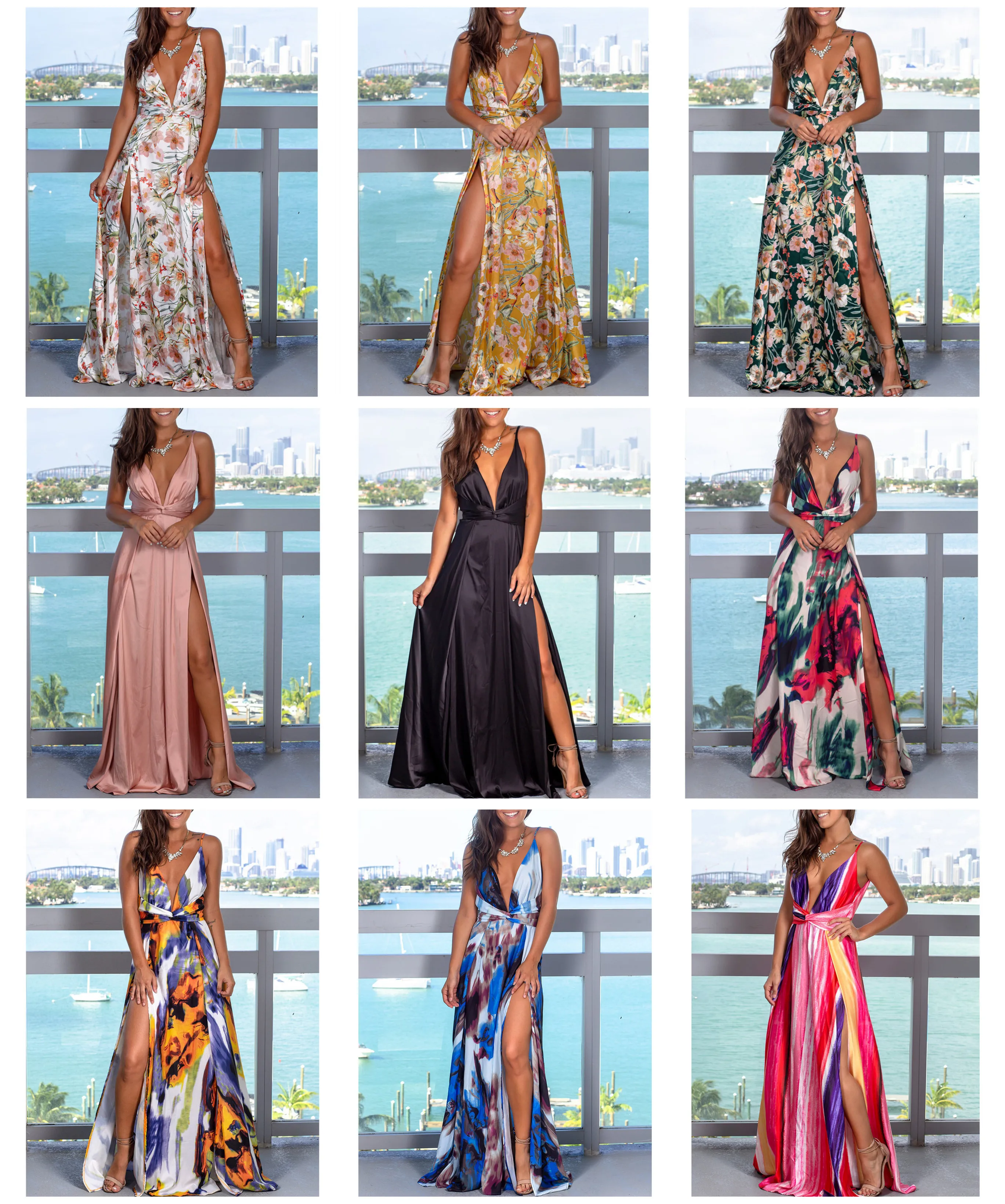 Платье женское длинное с глубоким V образным вырезом и открытой спиной|Женские