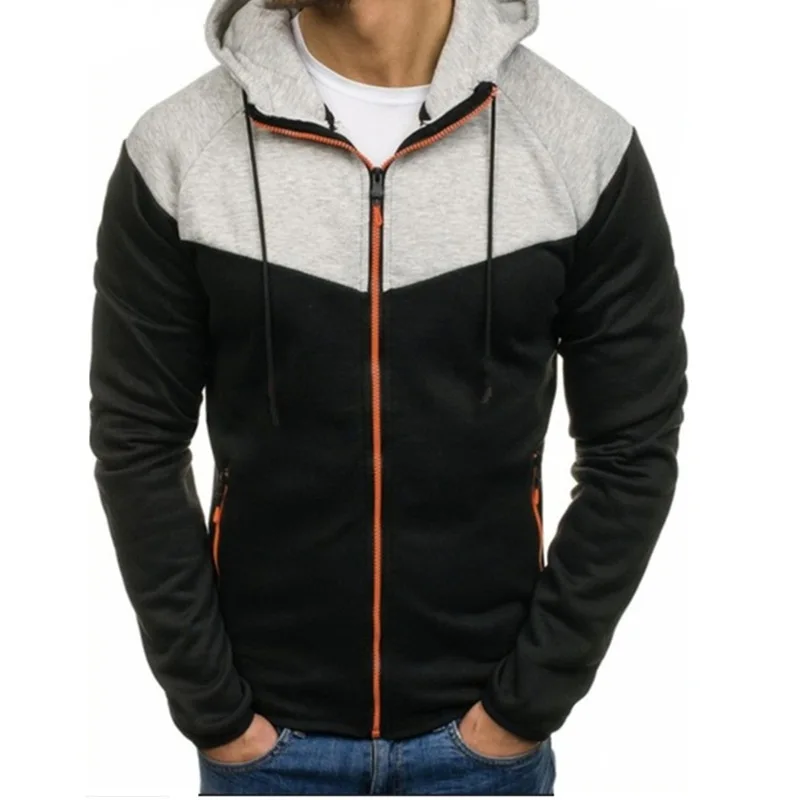 

Men Slim Casual Splicing Color Fashion Long Sleeve Mens Hooded Jackets Cardigan Hoodie For Men