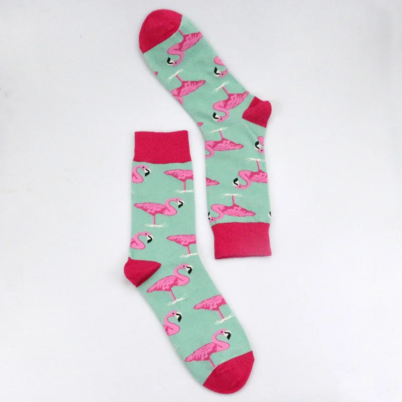 big flamingo socks Женские персональные парные носки, забавные счастливые носки, хлопковые мужские носки, женские носки с яйцом, Кроликом, пером, листьями овцы - Цвет: big flamingo socks