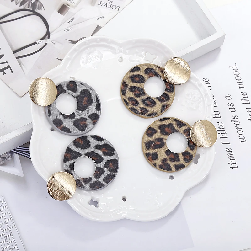 XIYANIKE New Leopard Leather Brushed Alloy Drop Earrings For Women Geometry Round Circle Female Big Earring Party Jewelry E834 | Украшения
