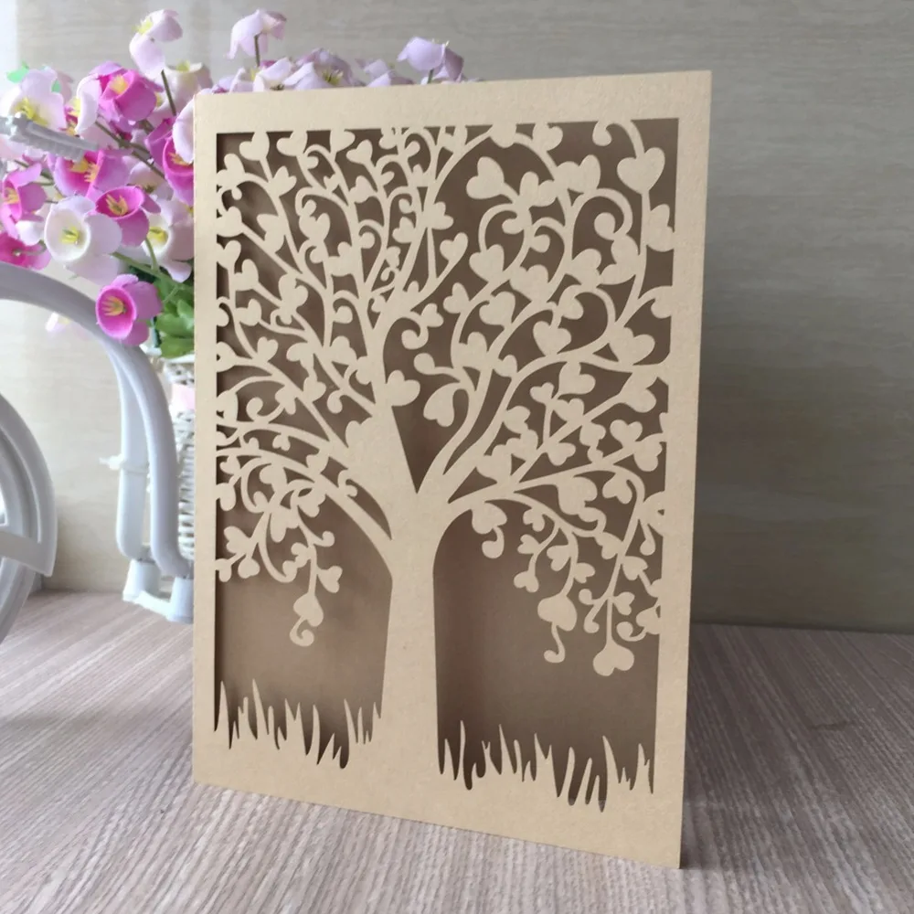 

Wedding Invitations Card Romantic Cards 30Pcspack Free ShippingTree Delicate Carved Pattern Party Decoration 250gsm Pearl paper