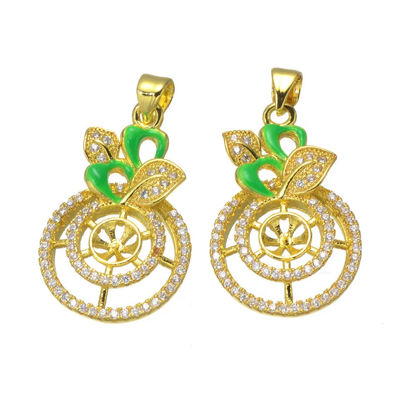 Горячие корейские ювелирные изделия цветок Подвески микро Pave CZ зеленые эмалевые