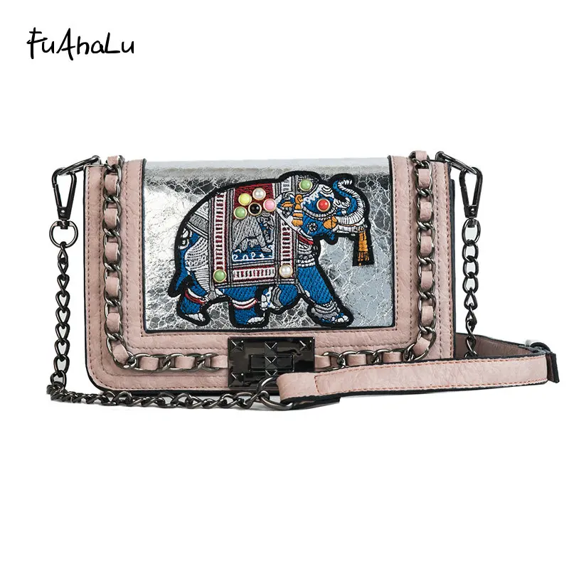 Женская сумка мессенджер FuAhaLu черная маленькая через плечо с рисунком слона в