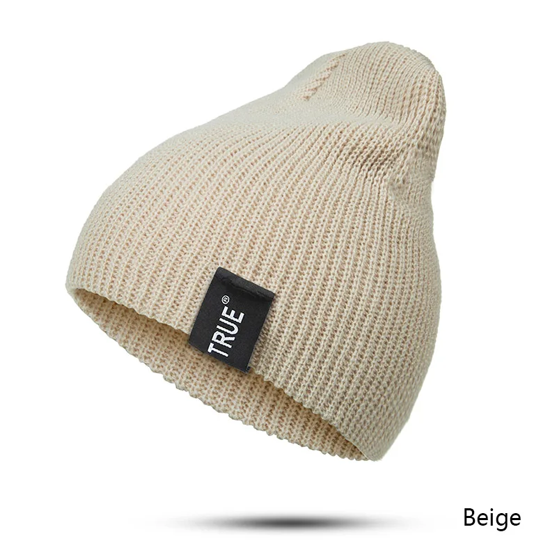 Beige Зимние, вязаные, теплые шляпа Повседневное шапка с надписью однотонная шапка личность Цвет головные уборы Skullies шапки бини шапки унисекс Спорт на открытом воздухе - Цвет: Beige