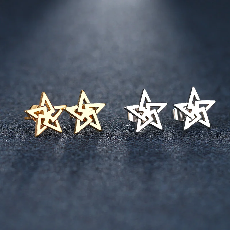 DOTIFI Stainless Steel Stud Earring For Women Man Pretty Pentagram Gold And Silver Color Lover's Engagement Jewelry | Украшения и