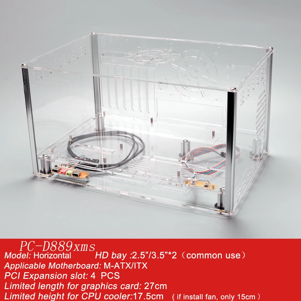 QDIY PC D889XMS горизонтальный MircoATX HTPC акриловый прозрачный Настольный ПК водяного
