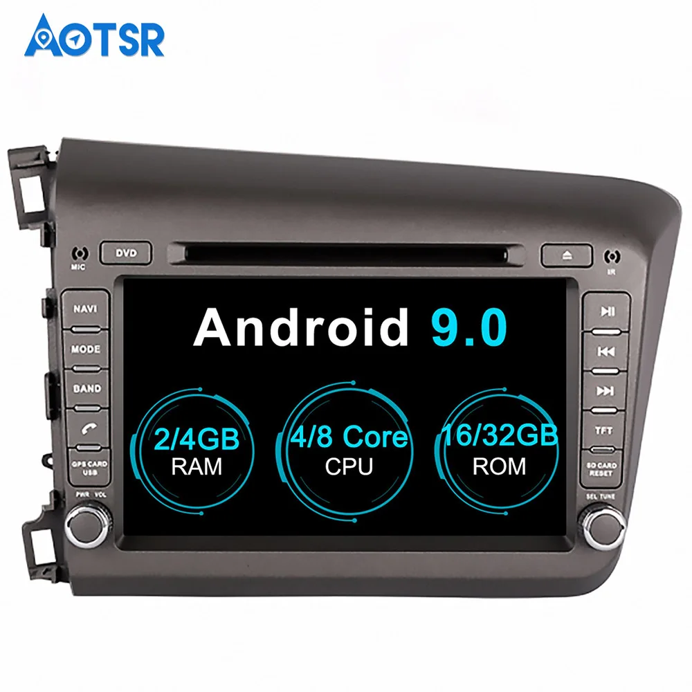 Автомобильный DVD плеер Aotsr Android 9 0 GPS навигация для Honda Civic left 2012 2013 мультимедиа 2 din