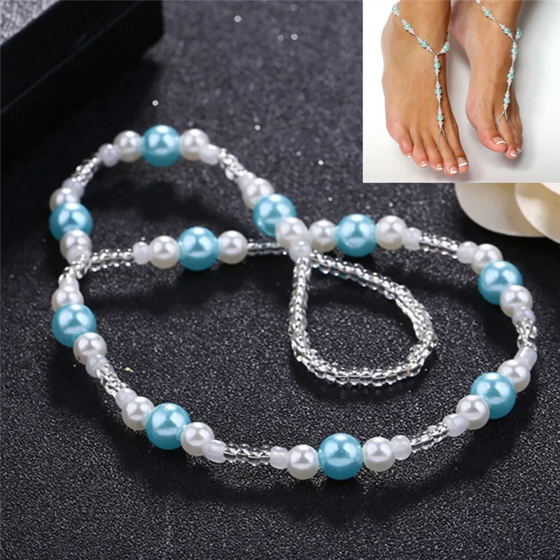 1 шт. регулируемый браслет на ногу из бисера для женщин растягивающиеся сандалии