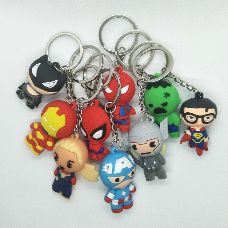 Marvel Супермен Бэтмен 3D ПВХ брелок Капитан Америка Железный человек паук Тор чудо женщина Забавный милый кулон брелок Llaveros