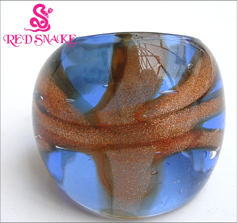 

RED SNAKE Fashion Ring Handmade blue with Golden sand drawing Murano Glass Rings