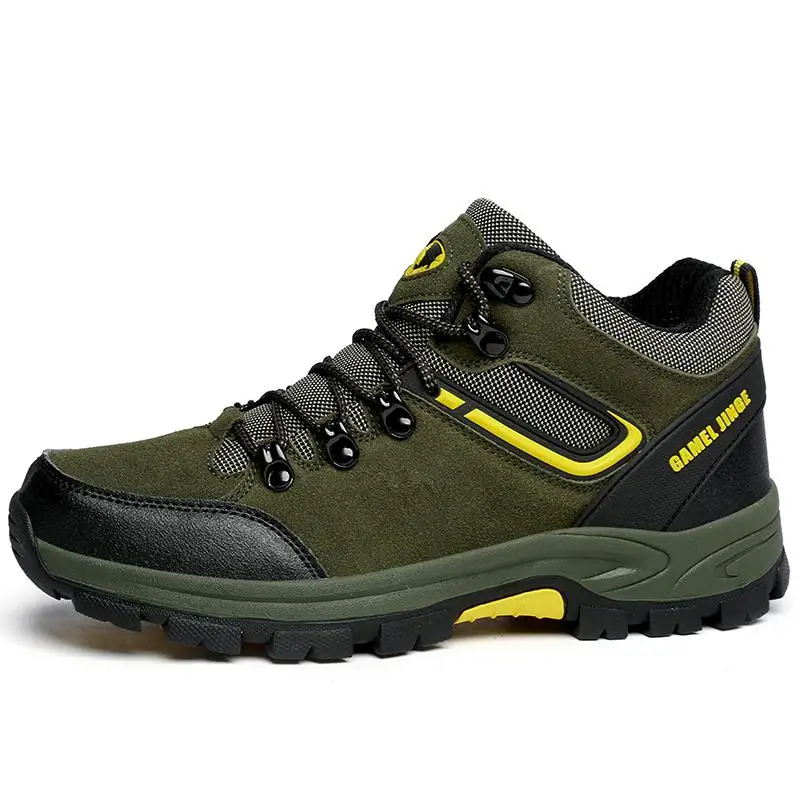 Real Leather Outdoor Hiking Shoes Plus Velvet Men Warm Snow Boots Walking Climbing Non-slip Women Hiking Shoes Trekking Shoes - Color: 1111 green