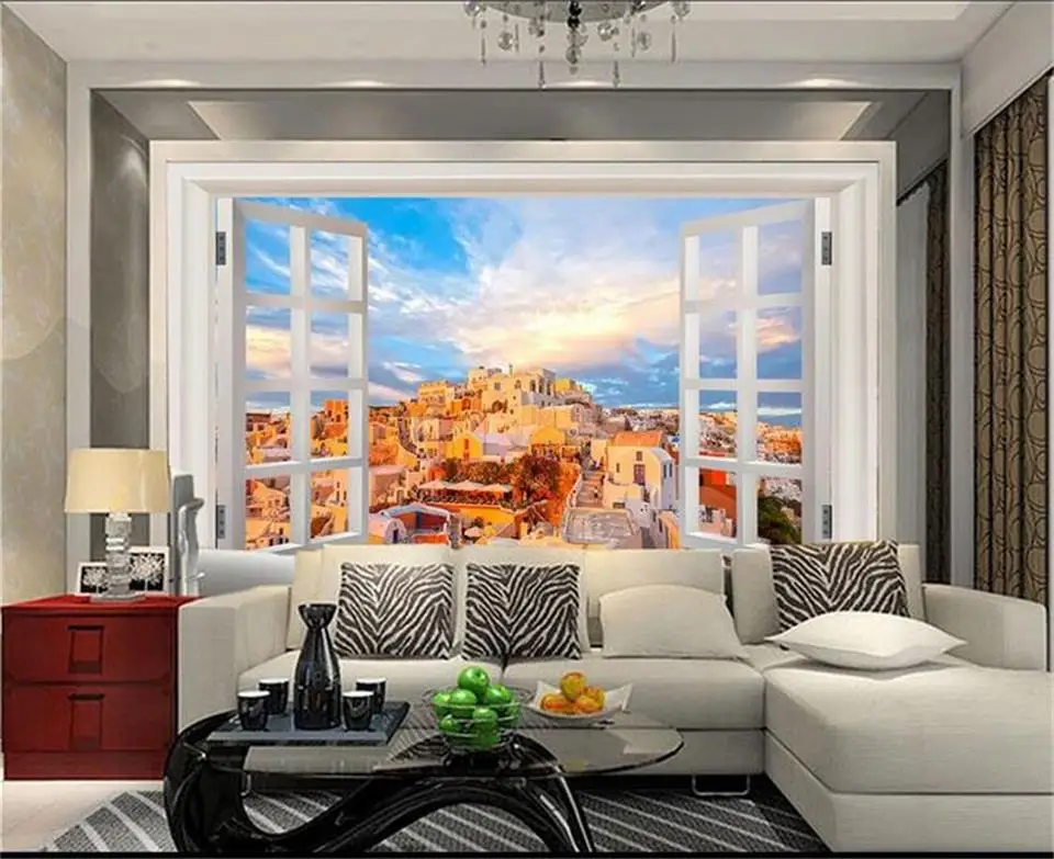 3d wallpaper custom photo mural living room window Mediterranean sea landscape painting sofa TV background for wall | Обустройство