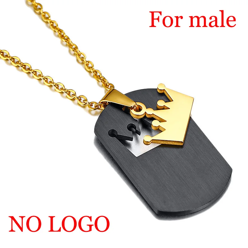 male no logo AZIZ BEKKAOUI, индивидуальный логотип, корона, нержавеющая сталь, пара, ожерелье с гравировкой, подвеска, ожерелье, роскошный подарок, Прямая поставка - Окраска металла: male no logo
