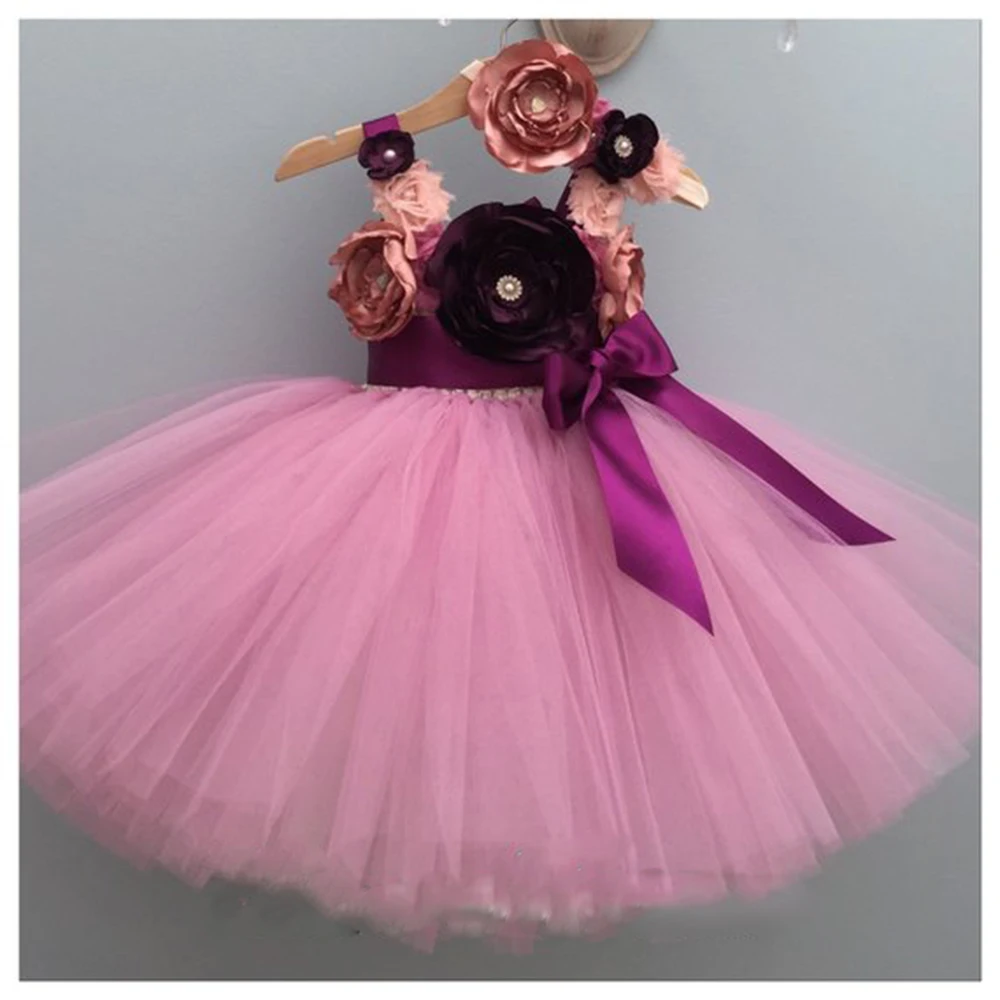 Платье-пачка для девочек длинное винтажное розовое пышное свадебной вечеринки |